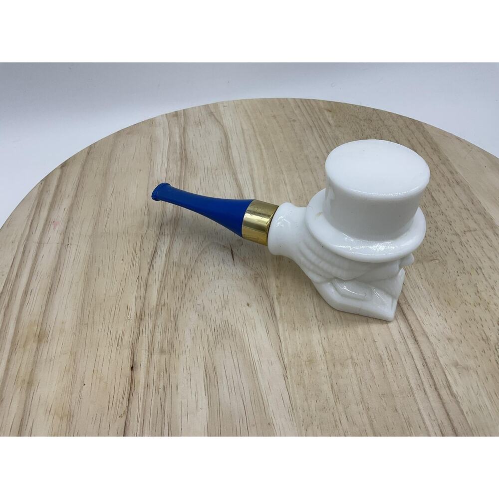 Avon Ceramic Man In Top Hat Tobacco Pipe Figurine White Blue Gold Tone Decor VTG